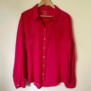 Lilly Pulitzer Sea View 100% Linen Button Down Top Magenta Size Extra Large